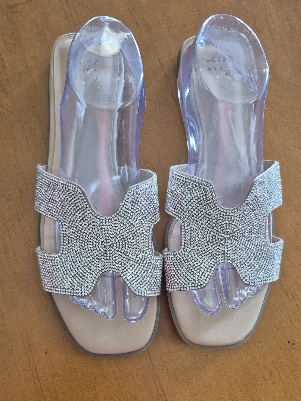 a new day Crystal Embellished Silver Slide Sandals - Womens Size 10